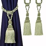 BEL AVENIR 2 Pack Curtain Tiebacks Tassel Drapery Tie-Backs Rope Handmade Holdbacks Home Office Hotel Decorative (Green, 2 Pack)