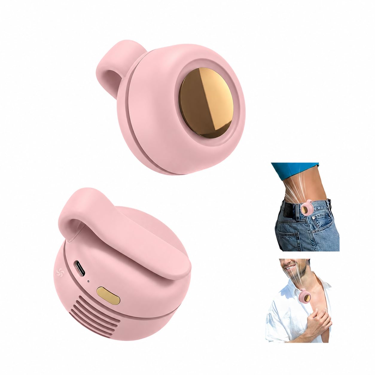 Gonggi Portable Small Clip On Fan, Mini Clip Waist Neck Wearable Fan for Clothes Hat Body, Rechargeable Silent Bladeless Fans, Hands-Free Cooling Fans for Outdoor Travel Office Shirt (Pink)