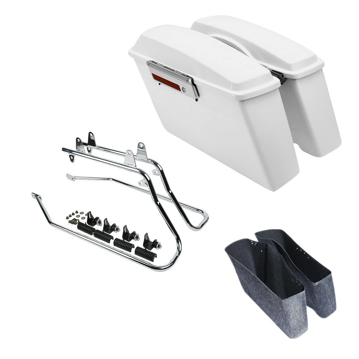 TCMT White Hard Saddlebag &amp; Liners Carpet Insert Conversion Bracket Kit - Fit For Harley Softail Heritage Deluxe Models 1984-2017 (Except Deuce &amp; Slim Models)