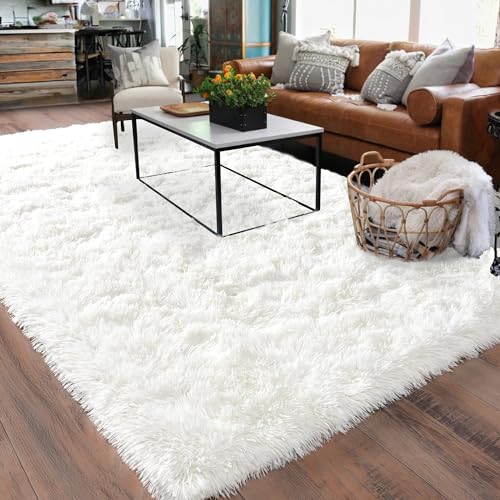 Rugs for Living Room 5x7, Soft Shaggy Modern Shag Area Rug for Bedroom, Upgrade Non-Slip Plush Fluffy Carpet for Kids Boys Girls Room Home Decor Aesthetic, Cream White