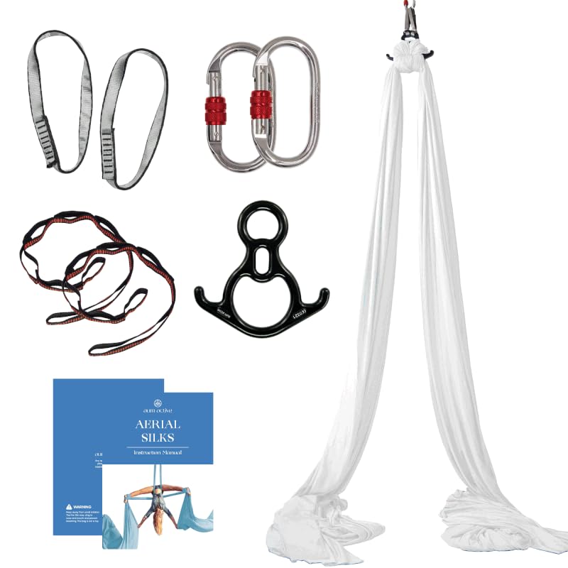 aum active Aerial Silks Starter Kit - Durable 9 Yards of Aerial Yoga Hammock with Hardware & Guide - Aerial Swing for Acrobatic Flying Yoga & All Levels (Aerial Rigging Point Up to 13ft)
