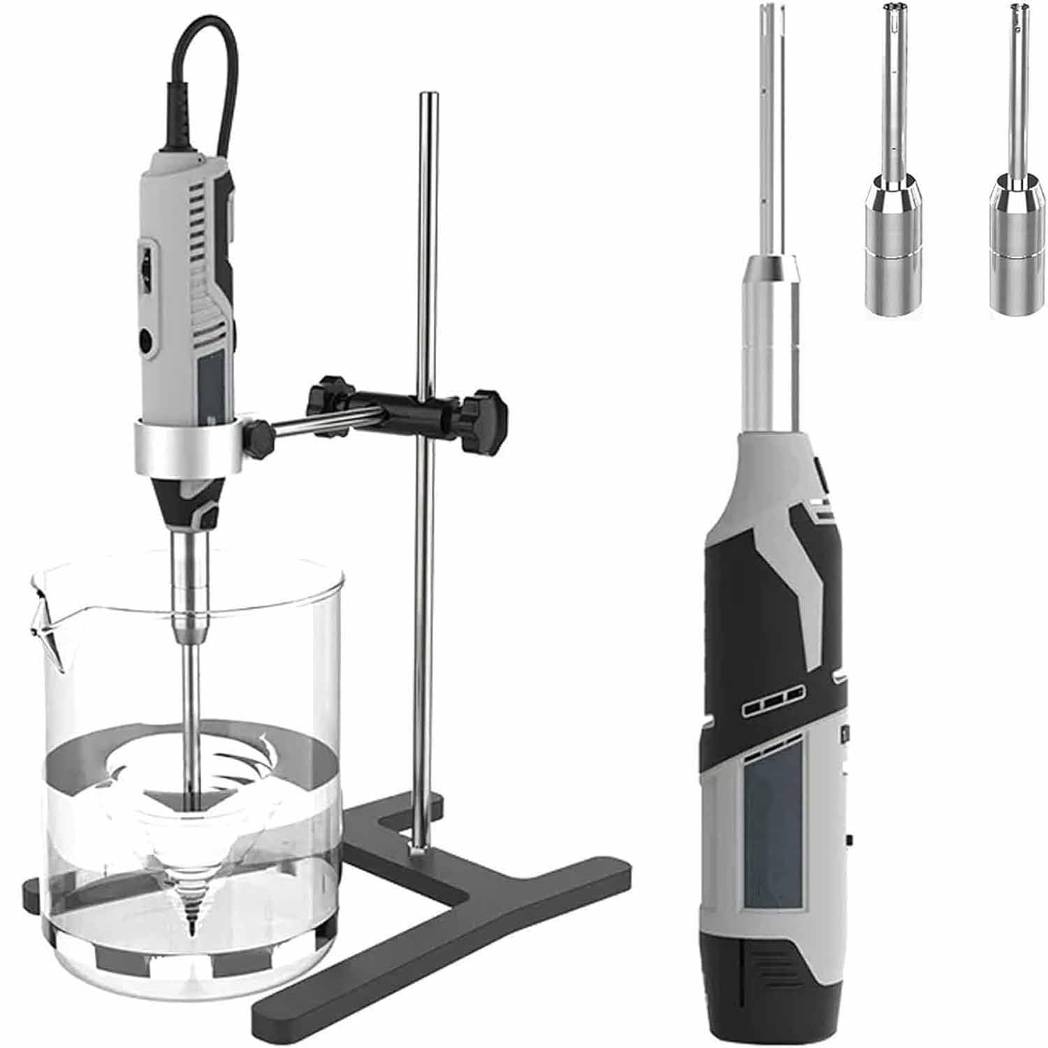 Homogeneizador ultrasónico, emulsionante portátil de alta velocidad con soporte, sonda de acero inoxidable para loción cosmética y uso en laboratorio (plugin, 10 mm + 6 mm)