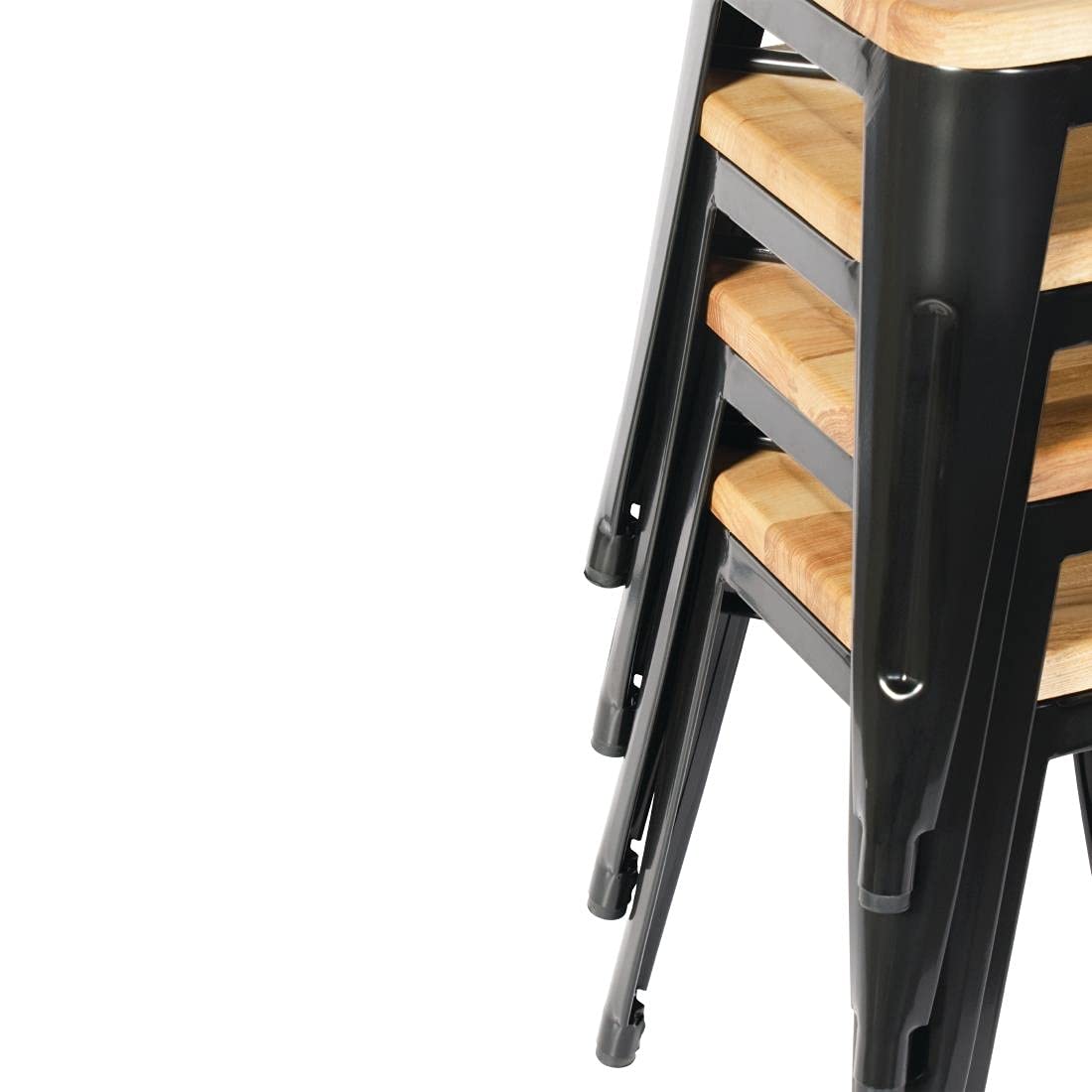 Bolero GM635 acciaio Bistro Low sgabelli con cuscino in legno, nero (confezione da 4)