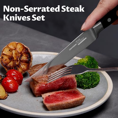 Oaksware Steak Knives Set Of 8 With Walnut Block, 5 Inch Non Serrated Steak Knife Set, 8 Pieces Straight Edge Kitchen Steak Knives - Forged German Steel thumb #2