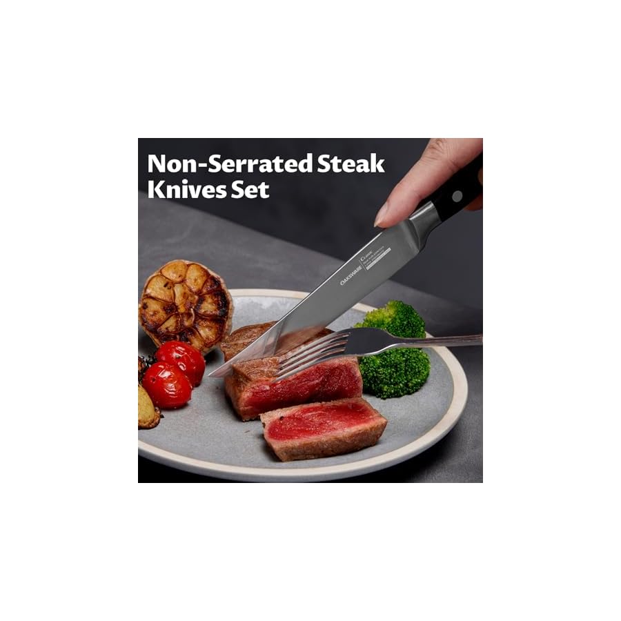 OAKSWARE-Steak-Knives-Set-of-8-with-Walnut-Block-5-inch-Non-Serrated-Steak-Knife-Set-8-Pieces-Straight-Edge-Kitchen-Steak-Knives-Forged-German-Steel-Full-Tang-Handle OAKSWARE Steak Knives Set of 8 with Walnut Block, 5 inch Non Serrated Steak Knife Set, 8 Pieces Straight Edge Kitchen Steak Knives - Forged German Steel - Full Tang Handle