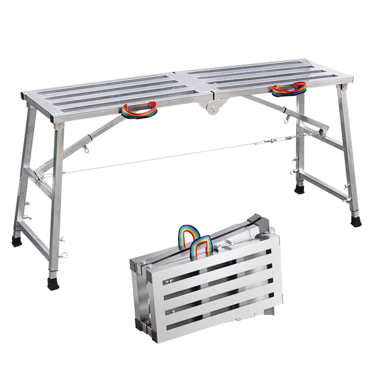 Plataforma de andamio Ajustable con trampilla - Capacidad de Carga de 880 Libras - Plataforma de Trabajo Multifuncional - Escalera Plegable portátil de Acero galvanizado para Limpieza y trab