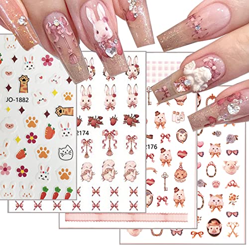 4 Sheets Easter Nail Art Stickers Decals Bunny Designer Nail Stickers For Nail Art Supplies Easter Bow Tie 3D Self-Adhesive Easter Eggs Rabbits Nail Sticker For Easter Diy Nail Decorations #TOP5