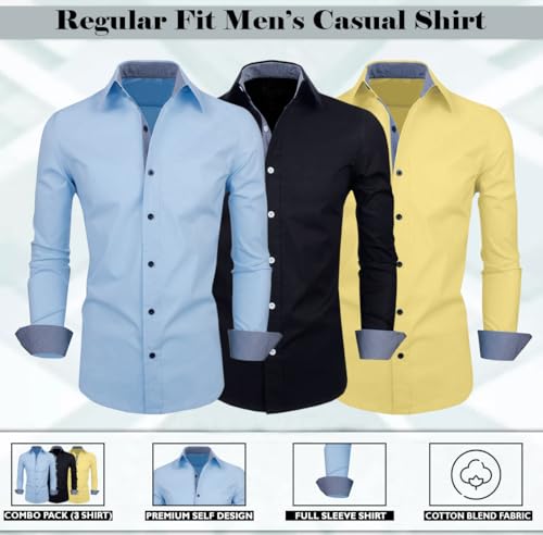 Image of Zombom Men's Combo Regular Fit Cotton Blend Full Sleeve Casual Shirts Pack of 3
