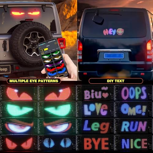 Image of UBH Devil Eyes for Cars, 2.8 * 6.8 inch /70 * 173mm DIY Car Dynamic LED Smart Colorful Eye Lamp, Programmable Flexible Car Window Display Screen Panel, Soft Screen with Smart APP Control