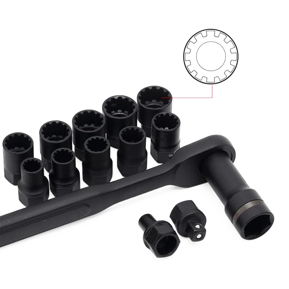 Lecreatekit Juego de llaves de vaso, carraca de paso de 24 piezas con llaves hexagonales y 12 puntas, métricas de 10 mm a 19 mm y 3/8-7/8 pulgadas, para reparación de automóviles