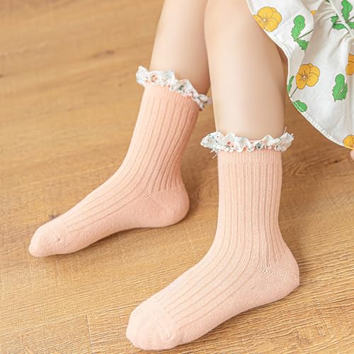 5 Pairs Kid Girls Ruffle Crew Socks Casual Comfy Frilly Ankle Socks Cute Toddler Lightweight Dress Socks4