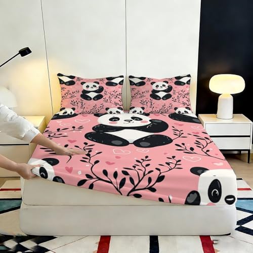 Drap-housse panda en microfibre rose 120x200 cm antidérapant