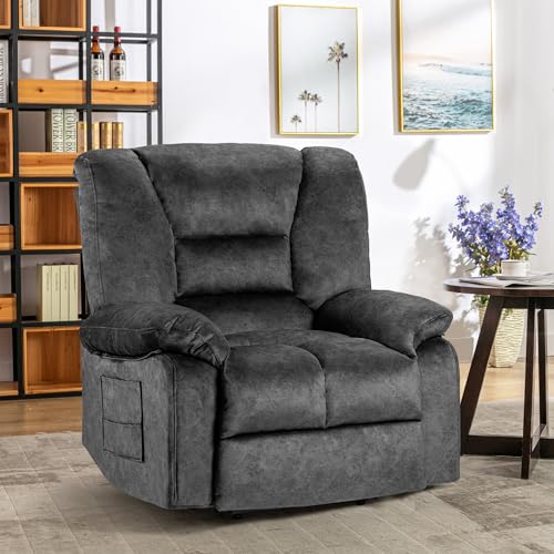 HOMYEDAMIC Recliner Chair Rocker Modern Ergonomic Lounge Degree Single Sofa Seat Living Room Lounge Recliners (Dark Gray A - Flannel)