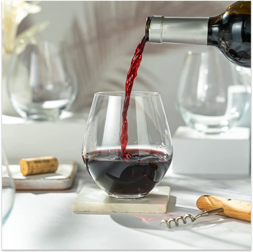Image of PrimeWorld Round Bowl Glasses for Wine 400 ml, Set of 2 Pcs Stemless Wine Glasses Drinking Glasses, Red and White Wine Tumblers, European Made Cocktail Glasses, Stemless Wine Glass, Wine Goblets