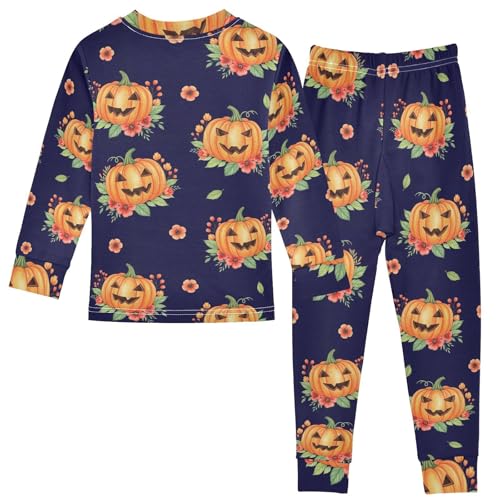 Pajama Sets Long Sleeve Pumpkin Floral Halloween Pattern Soft Comfy Sleepwear 2 Piece PJS 3-8T3