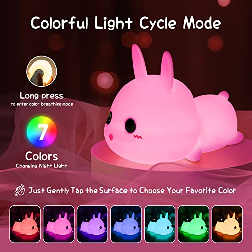OUILA Luce Notturna Neonato, Luce Notturna Bambini con Timer 7 Multicolori LED Coniglio Lampada Notturna Silicone Luci Notturne USB Cameretta Bambina Regalo Neonato - Image 4
