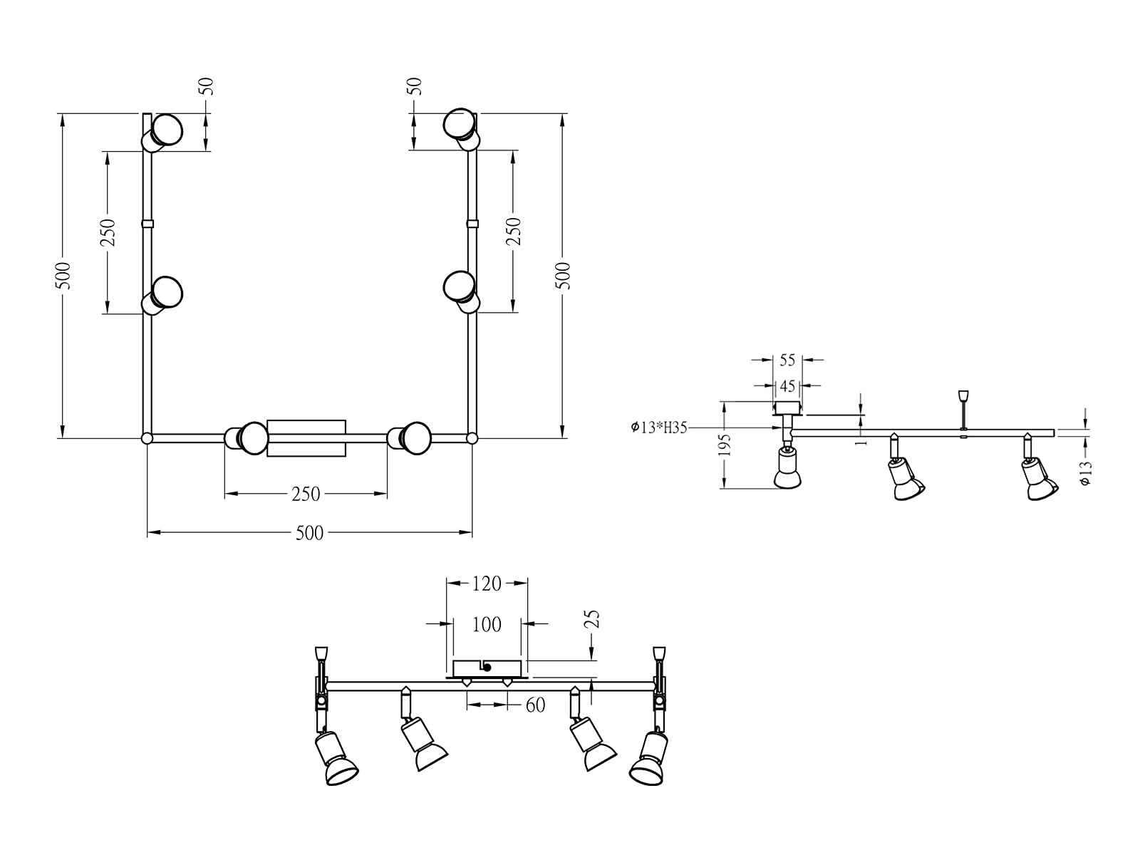 Reality Leuchten LED Spotleuchte 6-flammig, EEK A, nickel matt, inklusiv 6 x GU10/2.5 W, 150 lm, 3000 k, 3 x 50 cm R82946107, Nichel Opaco