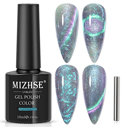 MIZHSE Cat Eyes UV Nagellack Gel Glitzer Cat Eye Gel Shell Effekt Soak Off UV mit 1 Magnet Geeignet für Heimwerker und Nagelstudios 10ml*1 Cover