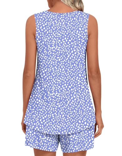 Image of LONGYUAN Womens Sleeveless Pajama Set Soft Summer Lounge Shorts Tank Top Sleepwear with Pockets 2 Piece Set M-3XL