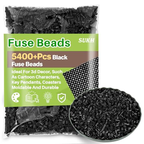 Sukh Fuse Beads - Fuse Beads Kit Melty Beads Kit Melting Beads Fuse Beads Bulk Iron Beads for Crafts Ideal for Christmas Birthday Gifts (5400 Black 5MM)