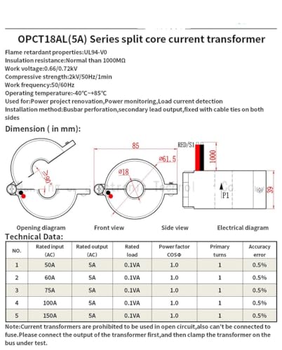 Transformador toroidal OPCT18AL para monitorear cuadros eléctricos CA 3