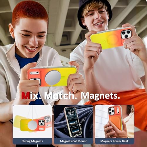 Image of AIGOMARA Magnetic Case for iPhone 17 Pro Max, Compatible with Magsafe, Fluorescent Iridescent Case for Women Girls, Shockproof Translucent Matte Protective Cover 6.9 Inch 2025, Orange Yellow