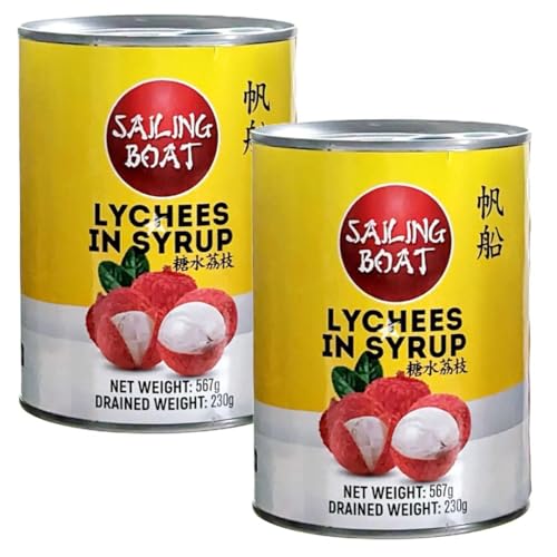 Sailing Boat Whole Lychee in Light Syrup in Tin for Cocktails Desserts Topping 567g (Pack of 2)