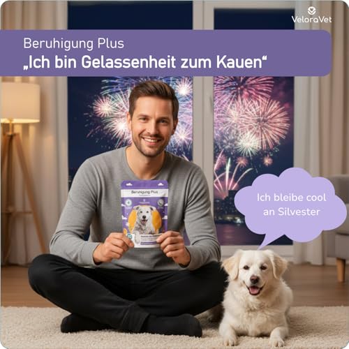 VeloraVet Beruhigungsmittel für Hunde mit Baldrian, Kamille - Natürliche Beruhigung & Seelenruhe als leckerer Snack für deinen Hund - Ideal bei Angst, Stress, Silvester, Autofahren - 70 Stück