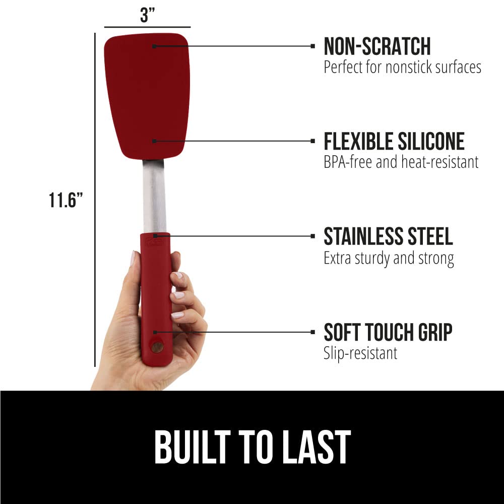 GORILLA GRIP Spatola in silicone antiaderente resistente al calore senza BPA, testa flessibile antigraffio per padelle, manico in gomma morbida antiscivolo, spatole da cucina in acciaio inossidabile