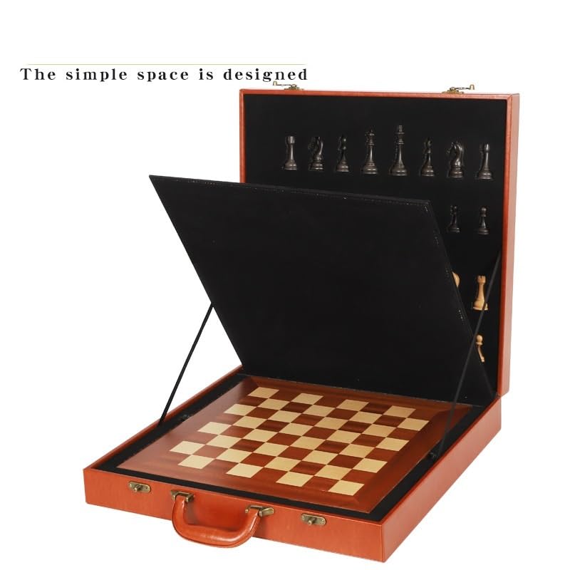 Set di scacchi in legno for adulti e bambini, confezione regalo, pezzi con slot for riporre i pezzi, set di giochi da tavolo for tornei professionali scacchiera portatile(48cm)