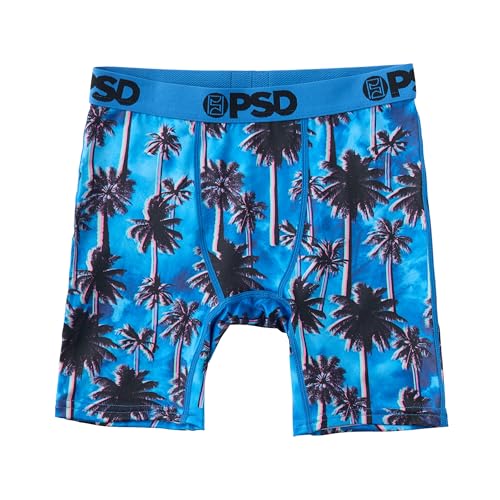Image of PSD Youth Boy's Underwear - Cali Palm Blue Youth Boxer Briefs with Fun Print Designs - Comfortable Boxers for Boys, X-Large