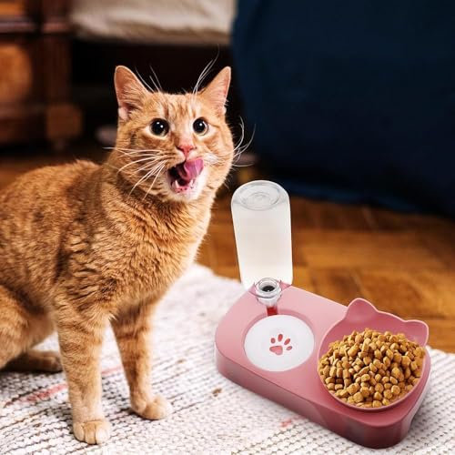 Fuente para agua y comedero dual para gatos rosa miniatura 2