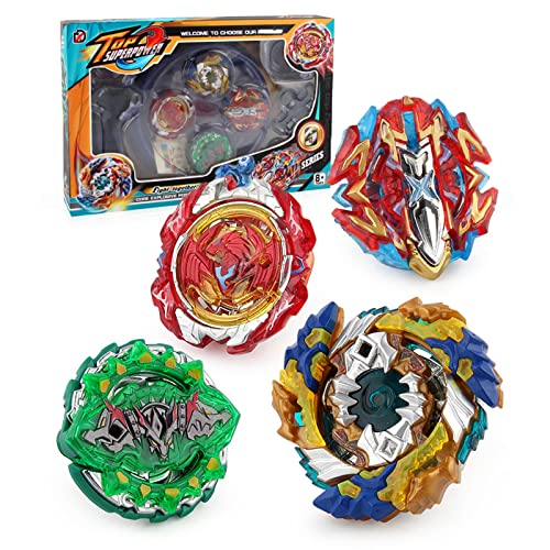 Burst Peonzas, Conjunto de Peonzas Juguetes, 4 Pcs Metal de de Combate Estallido Turbo Gyro Spinners y 2 Launcher,Regalos de Juguetes para Niños, Regalos de cumpleaños Cover