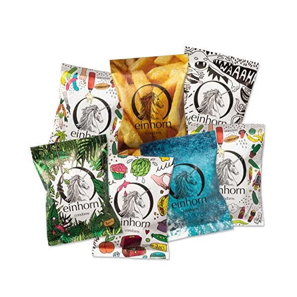 einhorn Kondome Jahresvorrat - 49 Kondome - 7 Tüten - vegan, hormonfrei, feucht, 100% geprüft
