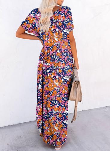 Image of Dokotoo Summer Dresses for Women 2026 Casual Maxi Dress V Neck Cap Sleeve Long Sundress with Pockets Beach Vacation