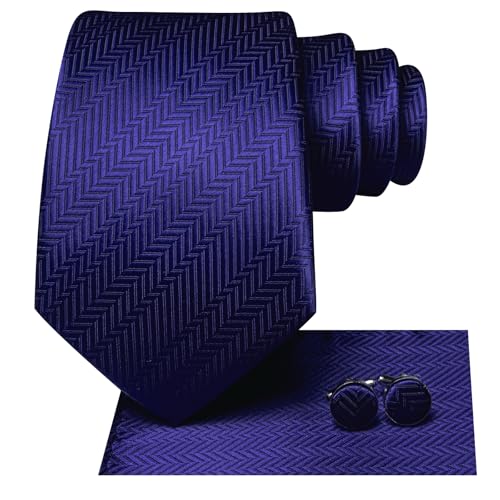 Image of Hi-Tie Silk Ties for Men Plaid Paisley Striped Necktie Pocket Square Cufflinks Set Formal Business