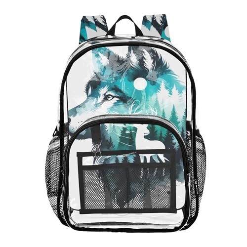 Women Clear Backpack Cute Wolf Deer Animal Print Kids Girls Backpack Boys Plastic Transparent Bookbag