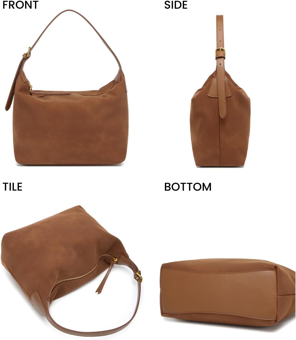 Medium Suede Hobo Bags for Women 10.6 Inch, Matte Faux Leather Shoulder Bag with Adjustable Strap, Slouchy Crossbody Purse - Image 7