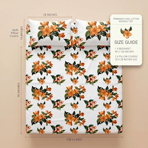 Image of SANMARINO 300TC Cloud Cotton King Size Bedsheet with 2 Pillow Covers | Super Soft & Breathable | Luxury Floral Pixel Bloom Digital Print Bedding Set | 228x254 cm | Rustic Floral Terracotta
