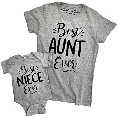 Southern Designs Best Aunt and Niece Ever Matching Onesie and Fashion Tee (Her 2X - Baby 12 Month) Heather Gray