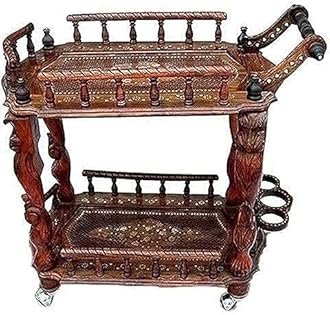 Brass Inlay Bar Cart | Food cart | Spill Proof Coating | Serving Trolley | Bar Trolley | Service Trolley | Handmade | Home Assembly | 30 x 15 x 30 in