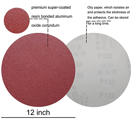 Image of 18 PCS 12 inch PSA Sanding Discs - 3 Each of 80, 100, 120, 180, 240, 400 Grit - 12 Inch Sandpaper Discs with PSA Self Adhesive for Drywall, Floor, Woodworking, Auto for Power Sander