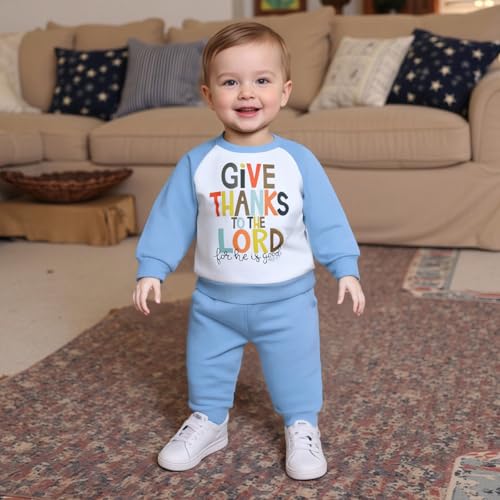 Baby Boy Fall Clothes Toddler Thanksgiving Outfit Letter Color Block Long Sleeve Sweatshirt + Joggers Pant Set2
