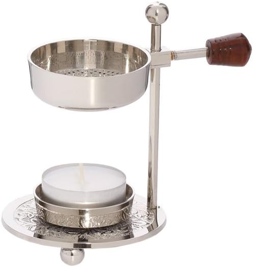 NKlaus Adjustable Incense Burner Incense Burner Brass with Wooden Handle Nickel Plated Incense Burner 1521