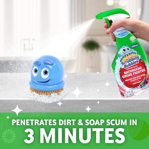 Image of Scrubbing Bubbles Bathroom and Shower Cleaner Spray, Foaming Action Bathroom Grime Fighter Removing Soap Scum, Berry Burst Scent, 32oz (Pack of 2)