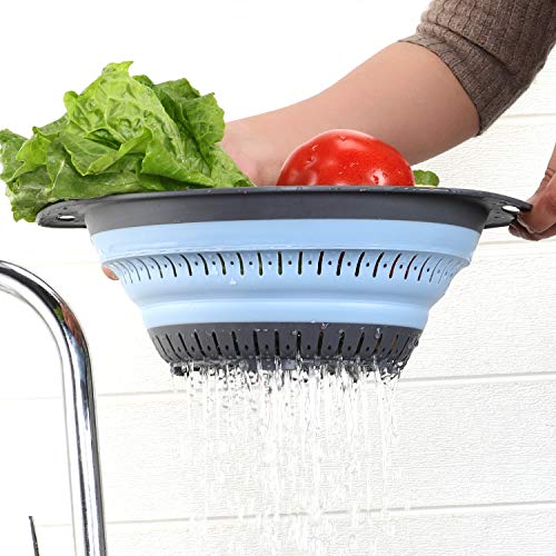 Gjzozohd Collapsible Silicone Colander Set,Includes 2 Pcs Large Size 5 Quart Kitchen Foldable Strainers For Fruit,Vegetable And Pasta,Dishwasher-Safe,Bpa Free(Blue)… #TOP2