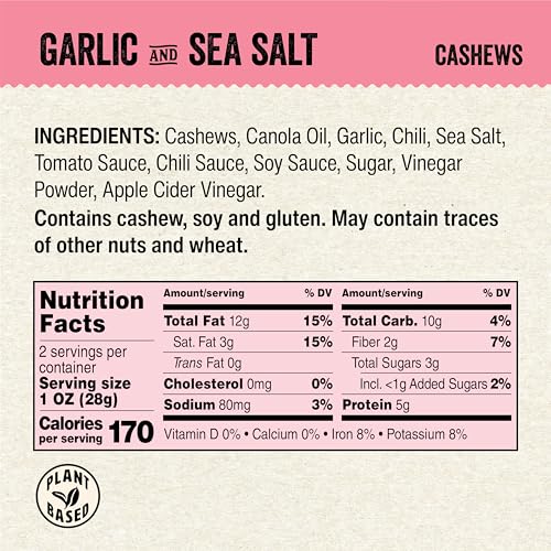 Image of IChoose Garlic Sea Salt Cashews, 2oz Individual Snack Packs (5 Count) - Roasted Garlic & Sea Salt Whole Cashews . Plant-Based Protein . Gluten Free . Office & Travel Snacks