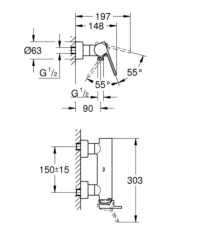 GROHE Plus bateria prysznicowa jednouchwytowa, DN 15, monta? ?cienny, 1 odbiornik, Kolor: Chrom - 33577003
