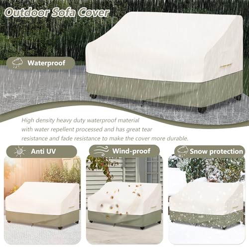 Image of Bitubi Waterproof Patio Sofa Cover, Heavy Duty 3-Seater Outdoor Couch Cover Size Up to 85W x 38D x 35H Inches, Lawn Patio Furniture Covers with Air Vent (Beige)