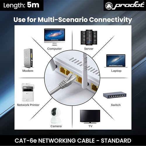 Image of ProDot Cat 6e 5 Meter Ethernet Cable /LAN Cable /Network Cable I High Speed 250MHZ I Weatherproof /UV Resistant I RJ45 Lan Cable I -10 To 60 Weather I Solid Conductor I 4 Pair (8 Wire Multi-Color)